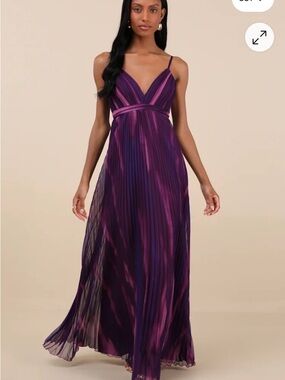 Lulu's Purple & Magenta Pleated V-Neck Maxi Dress